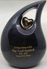 Extra Large / Double Adult Black Pearl Enamel teardrop Cremation Urn with Golden Heart For Human Ashes / Urn for Ash / Urn / Urns / Burial