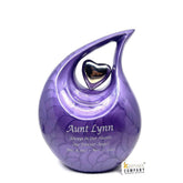 Keepsake Company's Dark Purple Pearl teardrop Enamel Adult Cremation Urn with shining Silver color Heart For Human Ashes