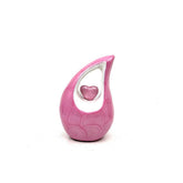 Pearl Pink teardrop mini Cremation Urn with Pink Heart - Small Urns for Human Ashes - Mini Urns for Human Ashes - Keepsake Urns Human Ashes