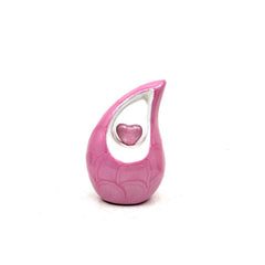 Pearl Pink teardrop mini Cremation Urn with Pink Heart - Small Urns for Human Ashes - Mini Urns for Human Ashes - Keepsake Urns Human Ashes