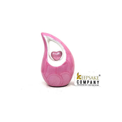 Pearl Pink teardrop mini Cremation Urn with Pink Heart - Small Urns for Human Ashes - Mini Urns for Human Ashes - Keepsake Urns Human Ashes
