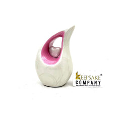 Pearl White mini Cremation Urn with Pink Heart - Small Urns for Human Ashes - Mini Urns for Human Ashes - Keepsake Urns Human Ashes