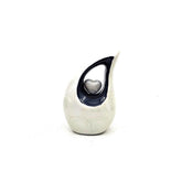Pearl White Teardrop Mini Cremation Urn with Black Neck and White Heart - Small Urn - Mini Urns Human Ashes - Urn for Ash from Keepsake Co.