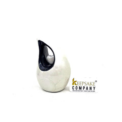 Pearl White Teardrop Mini Cremation Urn with Black Neck and White Heart - Small Urn - Mini Urns Human Ashes - Urn for Ash from Keepsake Co.