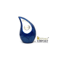 Roman Blue teardrop mini Cremation Urn with White Heart for Human Ashes - Small Urn For Ashes - Funeral Urn - Ash Urn from Keepsake Company