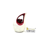 White teardrop mini Cremation Urn with Red Heart for Human Ashes - Small Urn For Ashes - Funeral Urn - Ash Urn from Keepsake Company