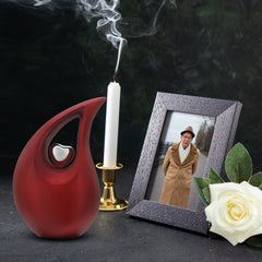Red Shimmer Teardrop Cremation Urns for Human Ashes - Urn- Urns for Ashes (6 Inches/ 15 centimeters) Personalized Urn - Memorial Urn