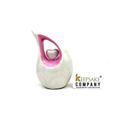 Pearl White mini Cremation Urn with Pink Heart - Small Urns for Human Ashes - Mini Urns for Human Ashes - Keepsake Urns Human Ashes
