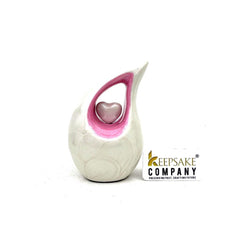Pearl White mini Cremation Urn with Pink Heart - Small Urns for Human Ashes - Mini Urns for Human Ashes - Keepsake Urns Human Ashes