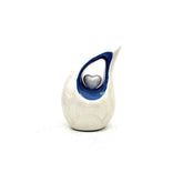 Pearl White Teardrop Mini Cremation Urn with Blue Neck and White Heart - Small Urn - Mini Urns Human Ashes - Urn for Ash from Keepsake Co.