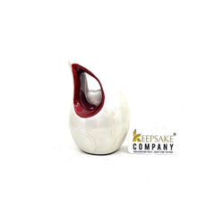 White teardrop mini Cremation Urn with Red Neck - Small Urn For Ashes - Funeral Urn - Ash Urn from Keepsake Company -Mini Urn - Urn for Ash