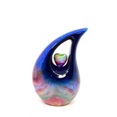 Multicolored Teardrop Cremation Urn with Silver Heart in Medium size (6 Inches/ 15 centimeters) height - Urn for Human Ashes - Memorial Urn