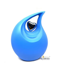 Matt Blue Teardrop Urn with Silver Heart - Urns for Ashes - urns for human ashes female - Cremation Urns for Adult Ashes - Urns - Urn