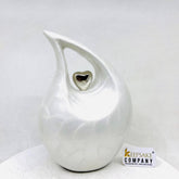 White Pearl Teardrop Cremation urn with Silver Heart - Urn- Urns for Ashes - Medim Urn / Ash Urn - Personalized Urn (7 Inches Height)