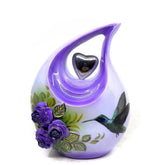 Lavender Teardrop Cremation Urns for Ashes - Urns for Ashes Adult Female - Urn - Urns - Cremation Urn - Humming Bird and 3D Flowers.