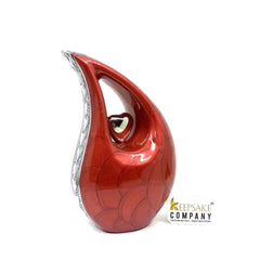 Red Pearl Teardrop metal Cremation Urn in Medium size (6 Inches/ 15 centimeters) height - Memorial Urn - Ash Urn - Urn for Ashes - Urns
