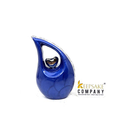 Blue teardrop mini Cremation Urn with White Heart for Human Ashes - Small Urn For Ashes - Funeral Urn - Ash Urn from Keepsake Company