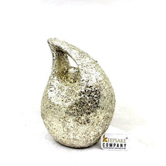 Golden Pearl studded Teardrop Cremation urn - Urn- Urns for Ashes - Medium Urn / Ash Urn - Funeral Urn - Memorial (7 Inches Height)