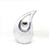 White Pearl Teardrop metal Cremation Urn in Medium size (6 Inches/ 15 centimeters) height - Memorial Urn - Ash Urn - Urn for Ashes - Urns
