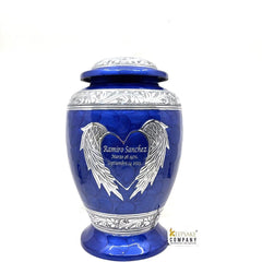 Dark Blue Cremation Urn for Ashes - Urns for Human Ashes with Angel Wings and Heart - Urn - Urn - Funeral Urn - Memorial urn by Keepsake Co