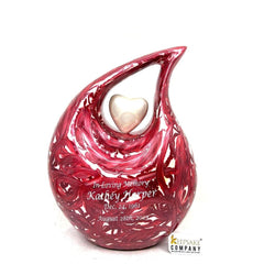 Abstract Red and White Pearl Enamel Cremation Urn with White heart, Urns for Ashes , Urns for Human Ashes, Ashes Keepsake, Decorative Urns - teardropurns.com