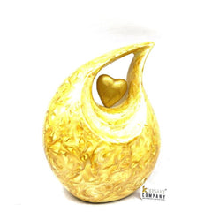 Abstract Yellow Pearl Enamel Cremation Urn with matching heart, Urns for Ashes , Urns for Human Ashes, Ashes Keepsake, Decorative Urns - teardropurns.com