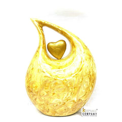 Abstract Yellow Pearl Enamel Cremation Urn with matching heart, Urns for Ashes , Urns for Human Ashes, Ashes Keepsake, Decorative Urns - teardropurns.com