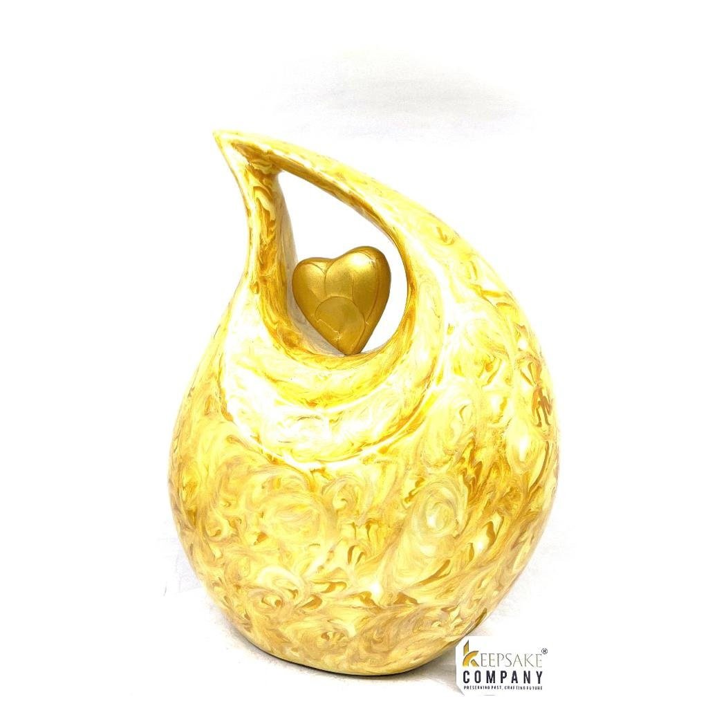 Abstract Yellow Pearl Enamel Cremation Urn with matching heart, Urns for Ashes , Urns for Human Ashes, Ashes Keepsake, Decorative Urns - teardropurns.com