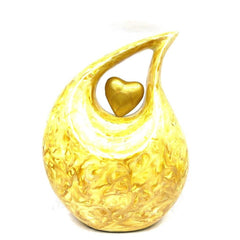 Abstract Yellow Pearl Enamel Cremation Urn with matching heart, Urns for Ashes , Urns for Human Ashes, Ashes Keepsake, Decorative Urns - teardropurns.com