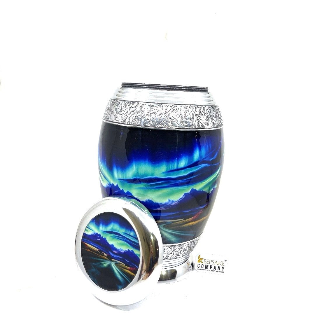 Aurora Borealis Funeral Urn - Northern Light Cremation urn for Human Ash - Urn for Ashes Male - Urn - Decorative Urns - Burial Urn - Urns - teardropurns.com