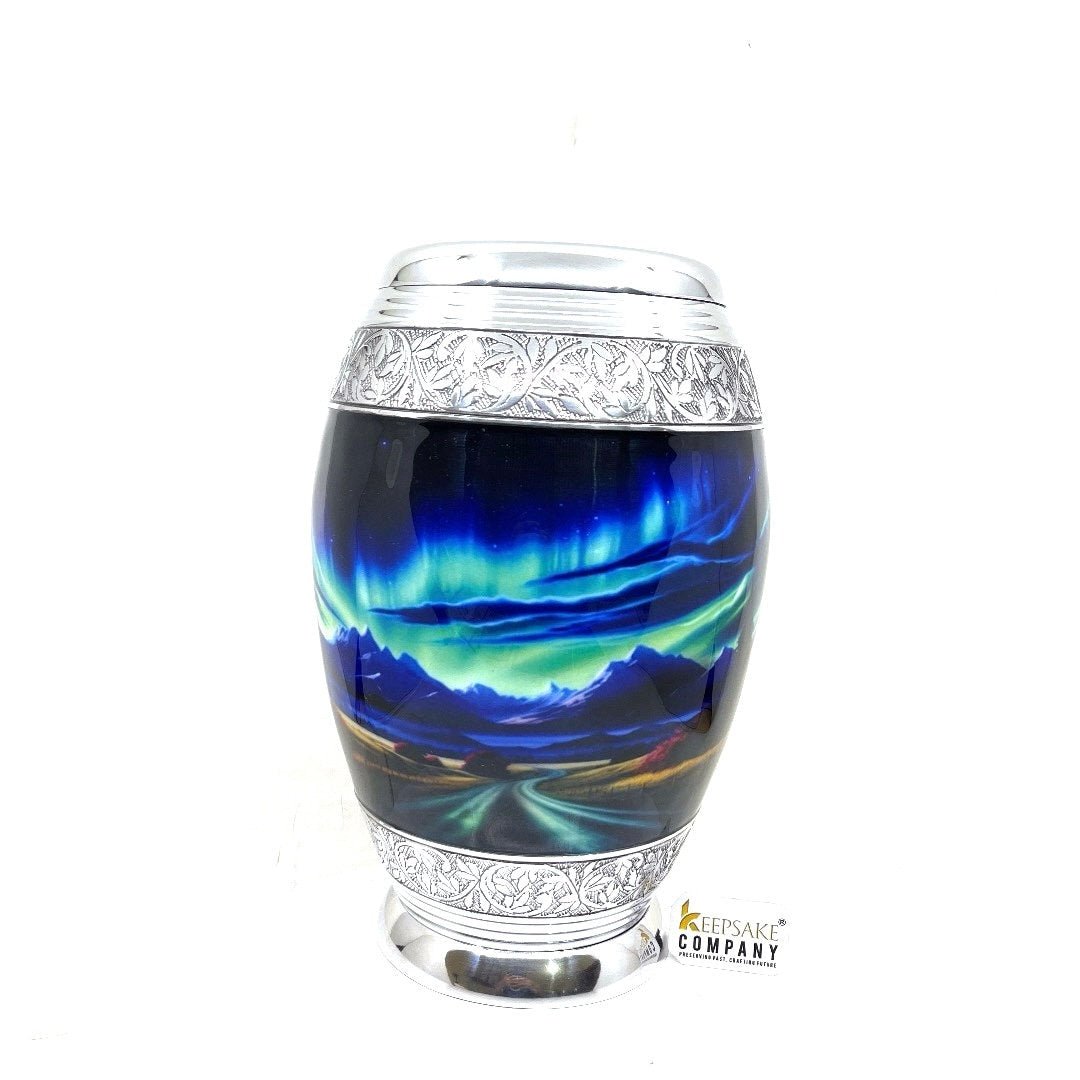 Aurora Borealis Funeral Urn - Northern Light Cremation urn for Human Ash - Urn for Ashes Male - Urn - Decorative Urns - Burial Urn - Urns - teardropurns.com