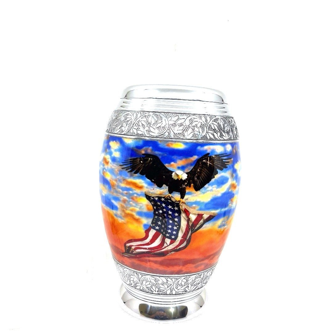 Bald Eagle Patriotic Cremation urn - Funeral Urn for Human Ash - Urn for Ashes Male - Urn - Decorative Urns - Burial Urn - Urns - Erns - Ern - teardropurns.com