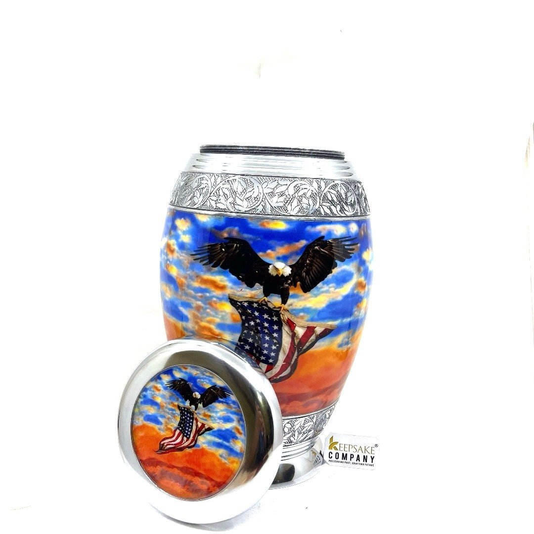 Bald Eagle Patriotic Cremation urn - Funeral Urn for Human Ash - Urn for Ashes Male - Urn - Decorative Urns - Burial Urn - Urns - Erns - Ern - teardropurns.com