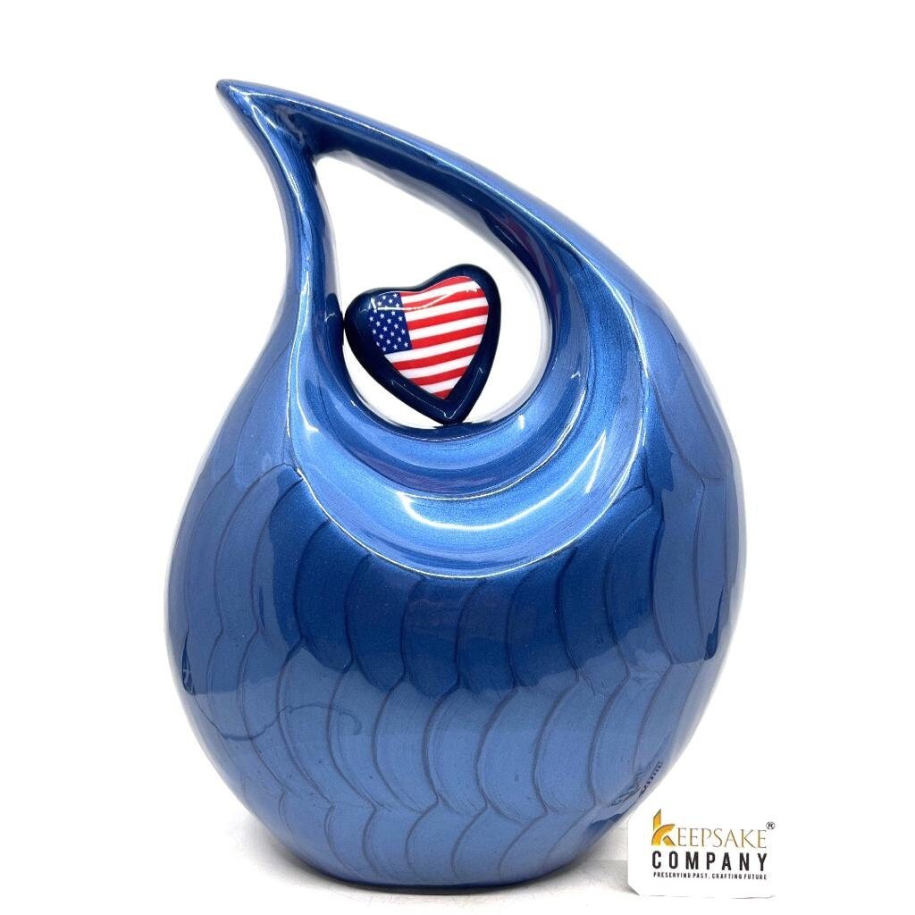 Beautiful Blue Patriotic Urn - Urns for Ashes Adult male - urns for human ashes female - Cremation Urns for Adult Ashes - Urns - Urn - teardropurns.com