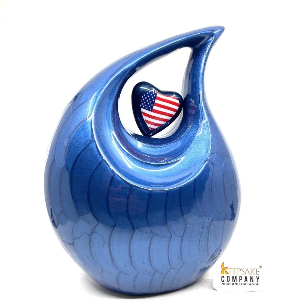 Beautiful Blue Patriotic Urn - Urns for Ashes Adult male - urns for human ashes female - Cremation Urns for Adult Ashes - Urns - Urn - teardropurns.com