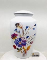 Beautiful White Flower Cremation Urn for Adult Ashes / Urns for Ashes Adult Male / Can be Engraved from Keepsake Company - teardropurns.com