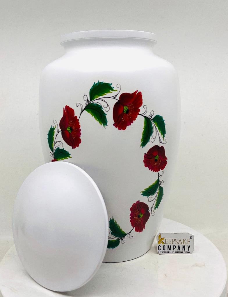 Beautiful White, Red & Green Cremation Urn for Human Ash / Urns for Ashes / Keepsake Urns / Funeral Urn / Memorial Urn / Personalized Urn - teardropurns.com