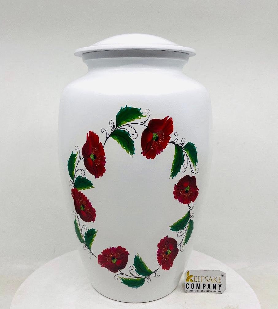 Beautiful White, Red & Green Cremation Urn for Human Ash / Urns for Ashes / Keepsake Urns / Funeral Urn / Memorial Urn / Personalized Urn - teardropurns.com