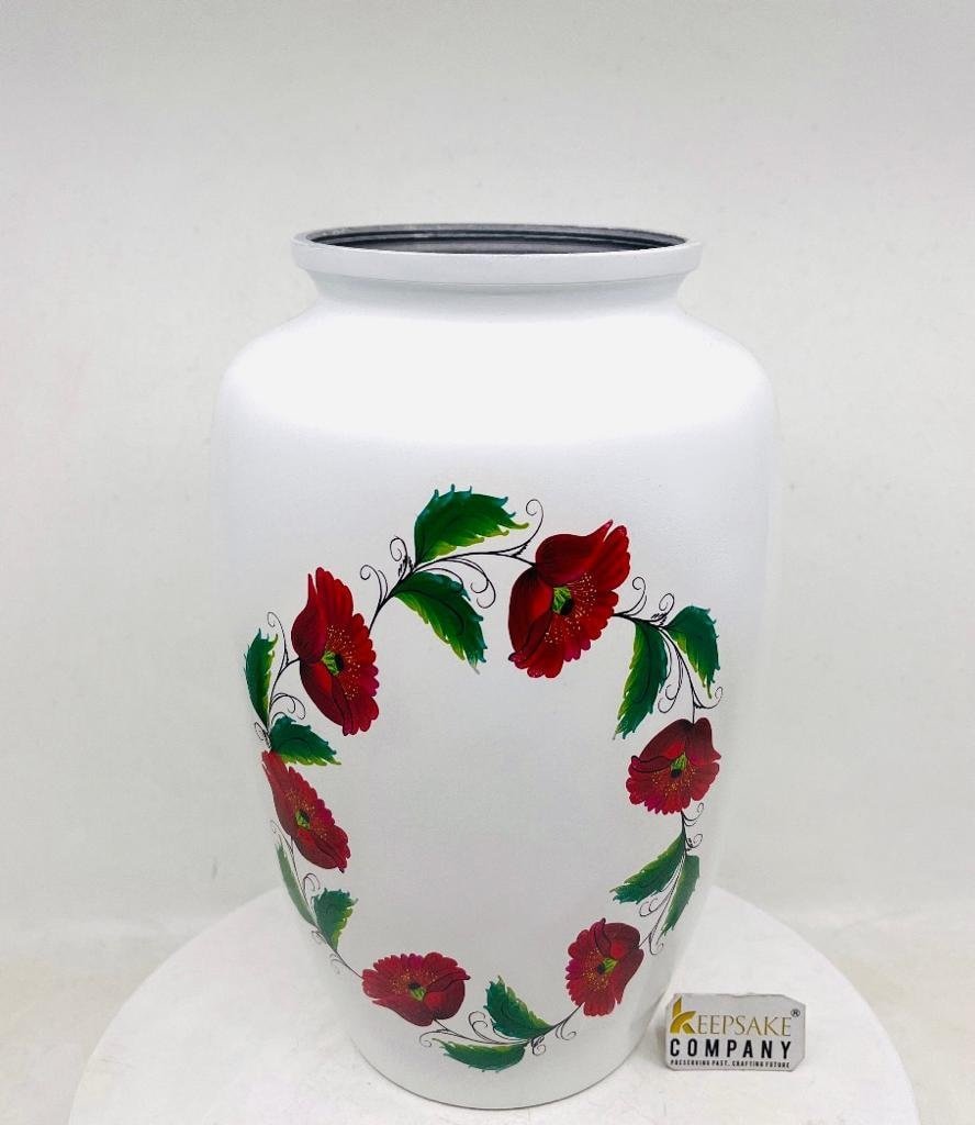 Beautiful White, Red & Green Cremation Urn for Human Ash / Urns for Ashes / Keepsake Urns / Funeral Urn / Memorial Urn / Personalized Urn - teardropurns.com