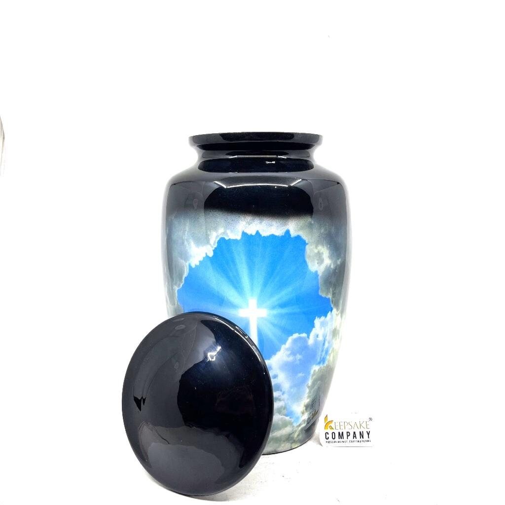 Black Divine Cross Cremation Urns for Ashes Adult Male - Urns for Ashes Adult Female - Urn - Urns - Cremation Urn from Keepsake Company - teardropurns.com