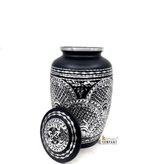 Black Highly Engraved Adult Urn - Cremation Urns for Adult Ashes - Urns for Ashes Adult Male - Urn - Urns for Human Ashes - Decorative Urn - teardropurns.com