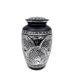 Black Highly Engraved Adult Urn - Cremation Urns for Adult Ashes - Urns for Ashes Adult Male - Urn - Urns for Human Ashes - Decorative Urn - teardropurns.com