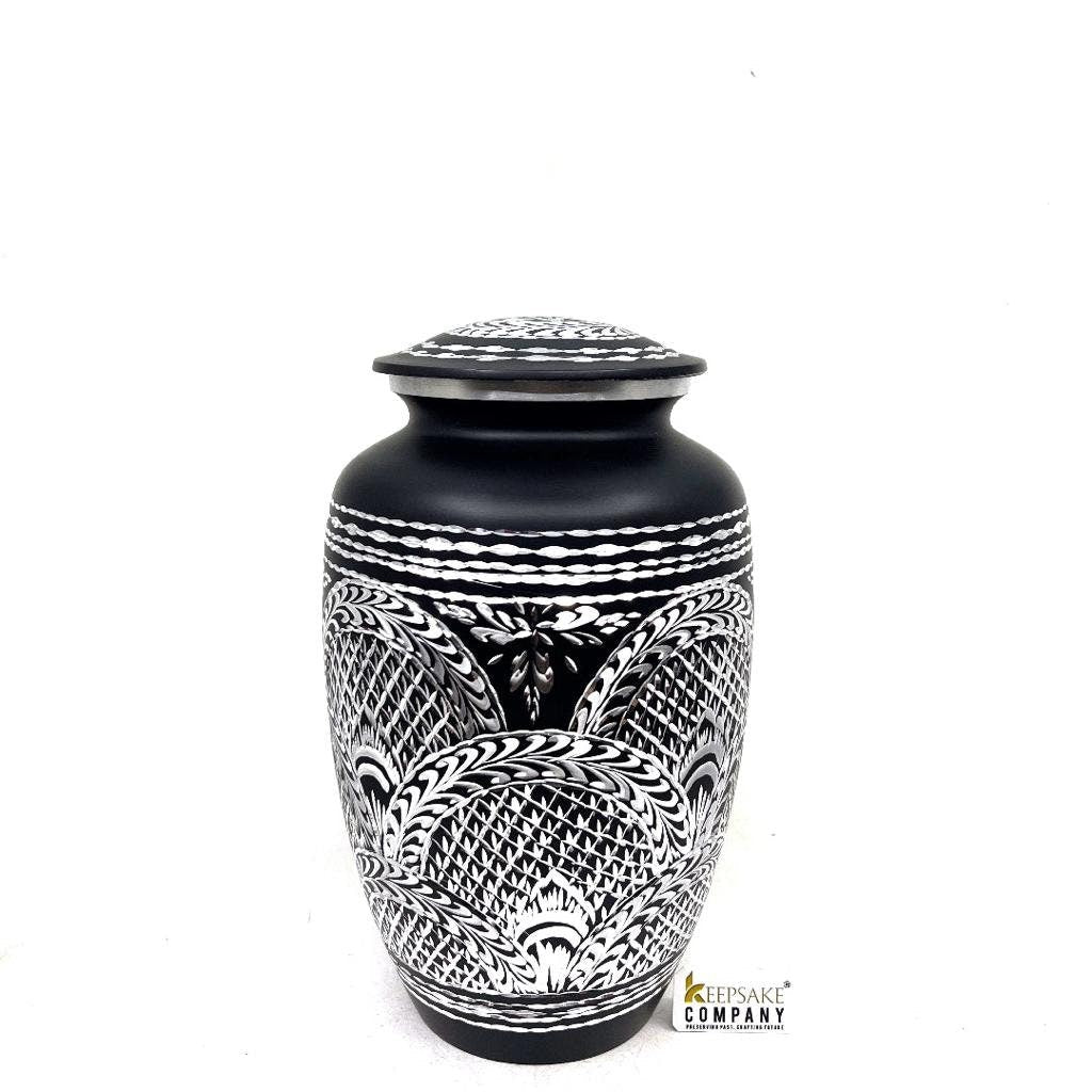 Black Highly Engraved Adult Urn - Cremation Urns for Adult Ashes - Urns for Ashes Adult Male - Urn - Urns for Human Ashes - Decorative Urn - teardropurns.com