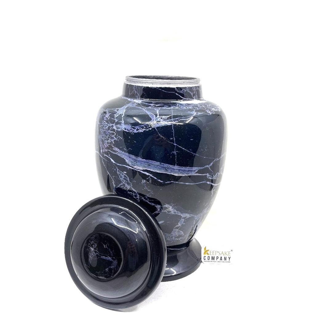 Black Marble Adult cremation Urn for Ashes - Urns for Human Ashes with Angel Wings and Heart - Urn - Urn - Funeral Urn - teardropurns.com