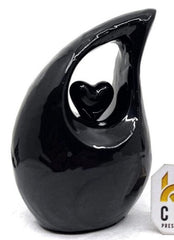 Black teardrop mini Cremation Urn with Black Heart for Human Ashes - Perfect for Adult and Infants from Keepsake Company - teardropurns.com