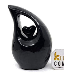 Black teardrop mini Cremation Urn with Black Heart for Human Ashes - Perfect for Adult and Infants from Keepsake Company - teardropurns.com