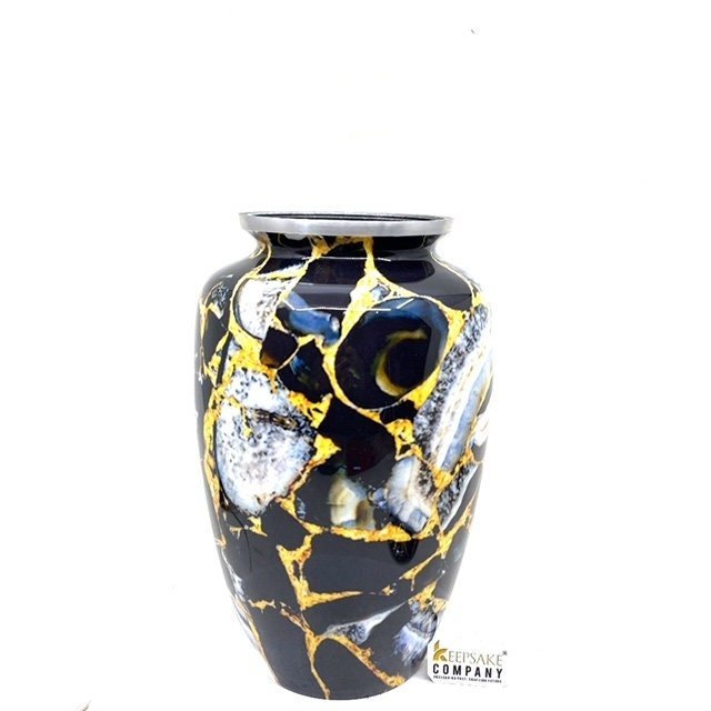 Black - Yellow Marble Adult cremation Urn for Ashes - Urns for Human Ashes - Urn - Urn - Funeral Urn - Memorial Urn - Personalized Urn - teardropurns.com