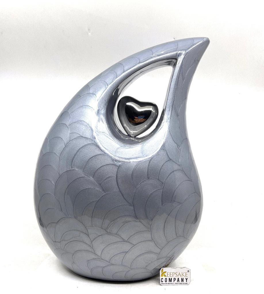 Extra Large Pearl Grey Teardrop Cremation Urn - Adult Size Funeral Urn for Human Ashes by Keepsake Company