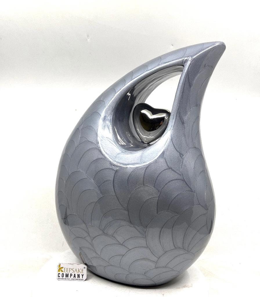 Extra Large Pearl Grey Teardrop Cremation Urn - Adult Size Funeral Urn for Human Ashes by Keepsake Company