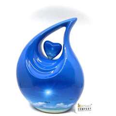 Custom Listing for Daniel in 6 inches height plain sky blue teardrop urn with silver heart  and Engraving